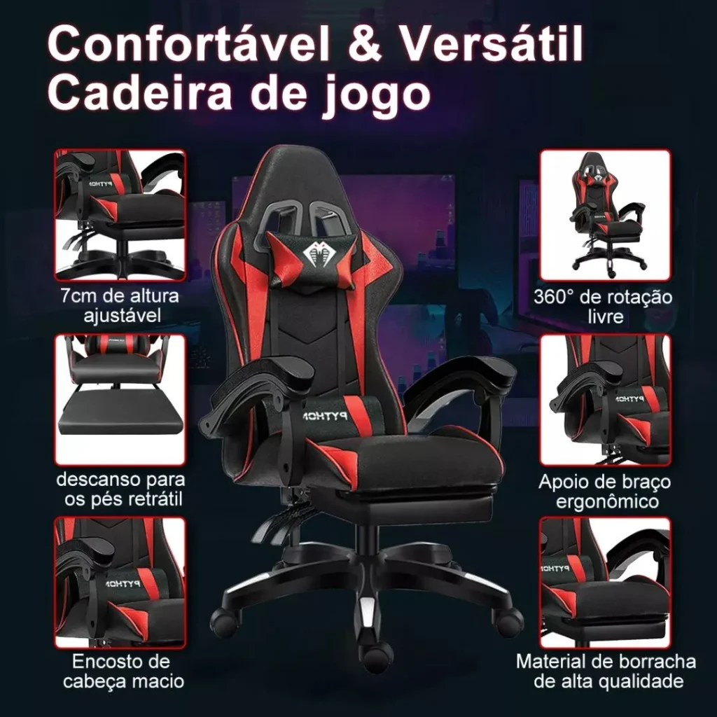 Cadeira Gamer Ergonomica Escritorio Python Fly 01 Cor Vermelho 3