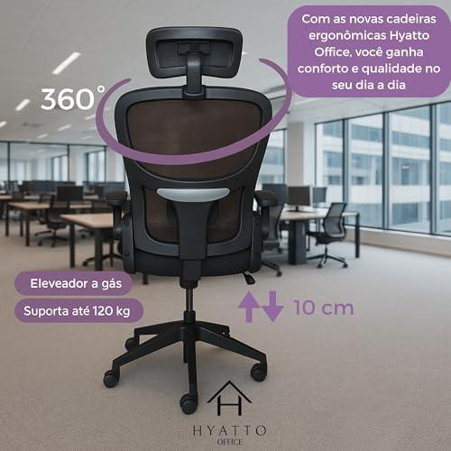 Cadeira de Escritório Ergonômica Giratória, Malha Respirável, Estofado Mesh. Modelo Tipo Presidente, Mecanismo de Elevação a gás, Rodinhas silenciosas. Preta. | HYATTO OFFICE | Cadeira Ergonômica De Escritório Hyatto Office