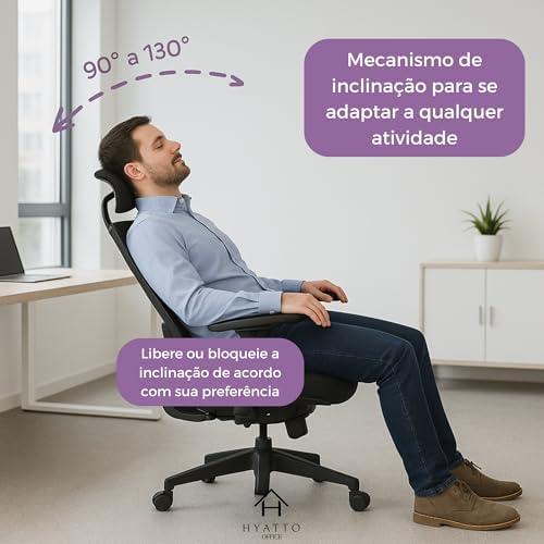 Cadeira de Escritório Ergonômica Giratória, Malha Respirável, Estofado Mesh. Modelo Tipo Presidente, Mecanismo de Elevação a gás, Rodinhas silenciosas. Preta. | HYATTO OFFICE | Cadeira Ergonômica De Escritório Hyatto Office