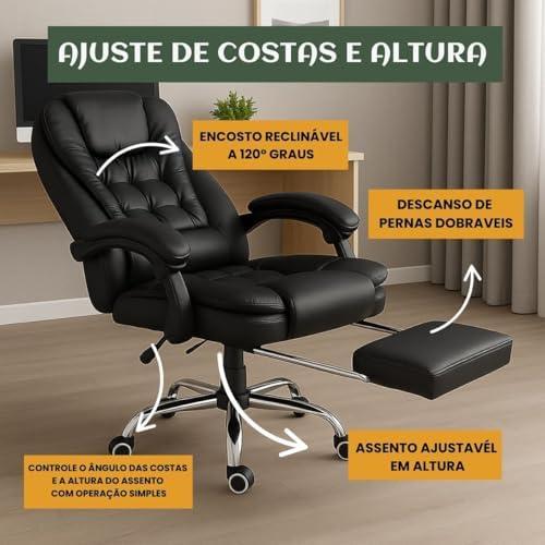 Cadeira De Escritório Itália Presidente Ergonômica Couro Sintético Encosto Ajustável Com Trava E Apoio Para Pés Cor Preta Luvinco (Preto) Cadeira De Escritório Itália Presidente Ergonômica Couro Sintético Encosto Ajustável Com Trava E Apoio Para Pés Cor Preta Luvinco (Preto)