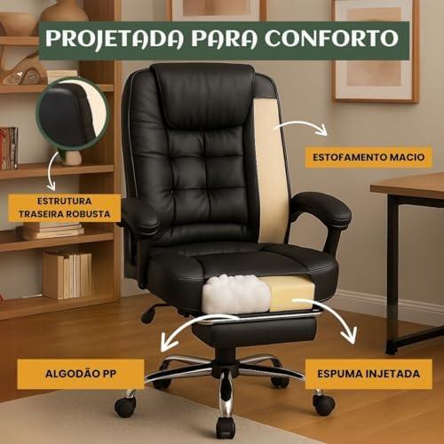 Cadeira De Escritório Itália Presidente Ergonômica Couro Sintético Encosto Ajustável Com Trava E Apoio Para Pés Cor Preta Luvinco (Preto) Cadeira De Escritório Itália Presidente Ergonômica Couro Sintético Encosto Ajustável Com Trava E Apoio Para Pés Cor Preta Luvinco (Preto)
