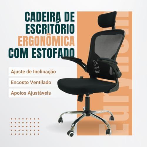        Cadeira Ergonômica Eurynom, Giratória, para Escritório e Home Office, com Encosto Reclinável, Braços Pivotantes, Apoio de Cabeça, Apoio Lombar (Preta)       