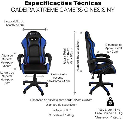         Cadeira Xtreme Gamers Cinesis Giratória Reclinável Altura Ajustável Preta e Azul       